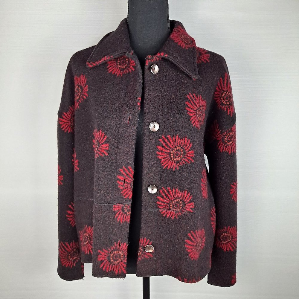 Moe Wool Button Down Sunflower Design Jacket Size… - image 1